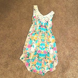 Long in the back short in the front short sleeve colorful dress